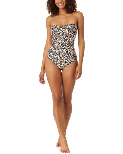 Shop Anne Cole Twist Front Shirred Bandeau One-piece In Multi