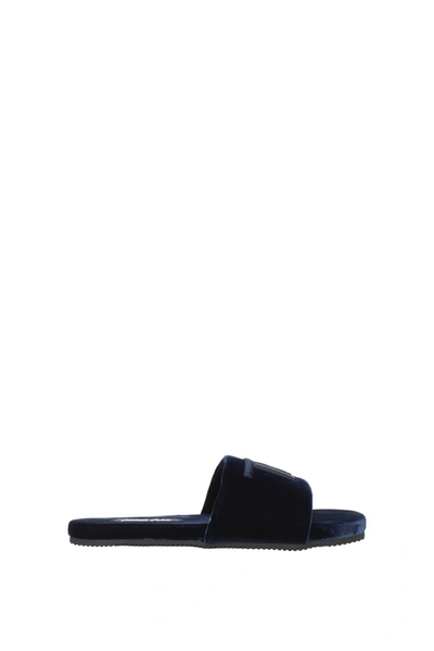 Shop Tom Ford Slippers And Clogs Velvet Blue Ocean