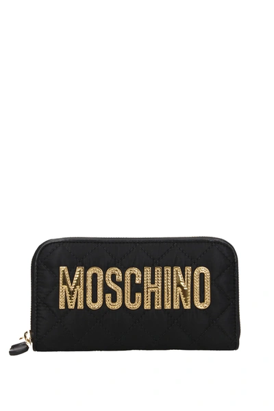 Shop Moschino Wallets Fabric Black Gold