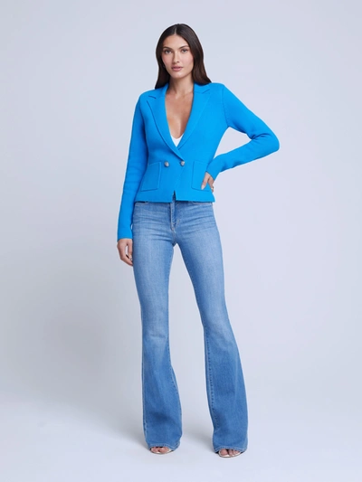 Shop L Agence Sofia Knit Blazer In Neon Blue