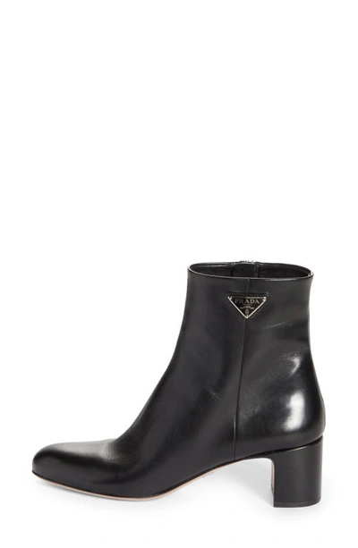 Shop Prada Logo Block Heel Bootie In Black