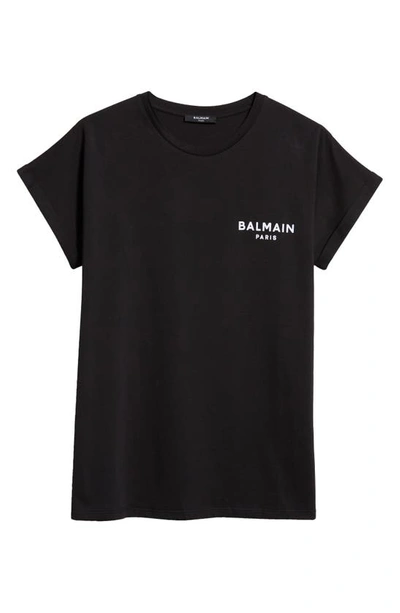 Shop Balmain Flocked Logo Cotton Graphic T-shirt In Eab Black/ White