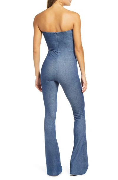 Naked Wardrobe Strapless Bootcut Stretch Cotton Jumpsuit In Denim