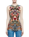 ALEXANDER MCQUEEN SLEEVELESS BUTTERFLY-EMBROIDERED MESH TOP, MULTI