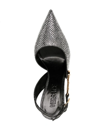 Shop Versace Sling Back Pumps Shoes In Metallic