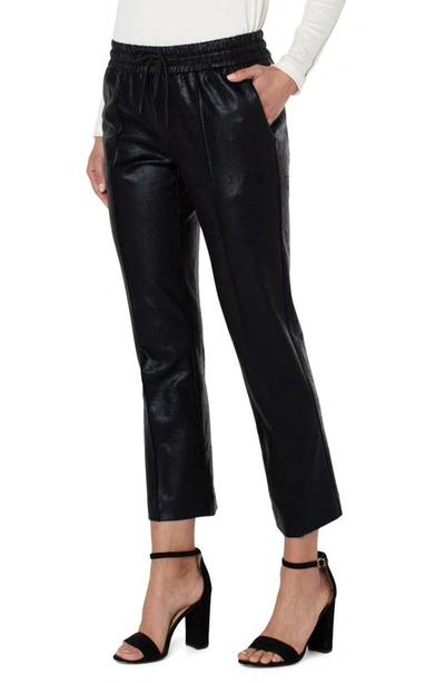 Shop Liverpool Los Angeles Crackle Coated Pull-on Ankle Straight Leg Trousers In Black Crckld Coat