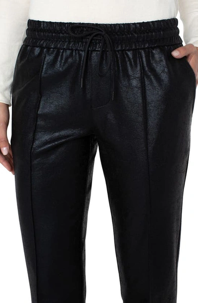 Shop Liverpool Los Angeles Crackle Coated Pull-on Ankle Straight Leg Trousers In Black Crckld Coat