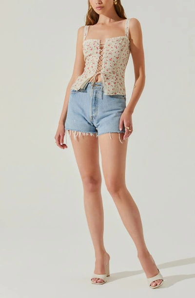 Shop Astr Lace-up Camisole In Coral Cream Ditsy