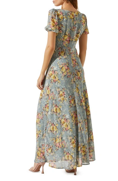 Shop Astr Sweetheart Neck Maxi Dress In Slate Blue Yellow Floral