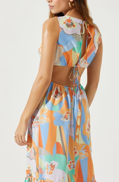 Shop Astr Floral Cutout Ruffle Hem Dress In Orange Blue Multi Floral