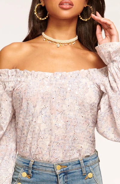 Shop Ramy Brook Camila Eyelet Off The Shoulder Top In Flax Printed Sequin Eyelet