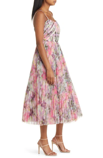 Hutch Vita Floral Pleated Tulle A-line Gown In Pink Laughing Lillies Tulle
