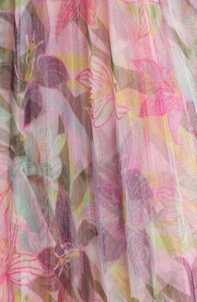 Hutch Vita Floral Pleated Tulle A-line Gown In Pink Laughing Lillies Tulle