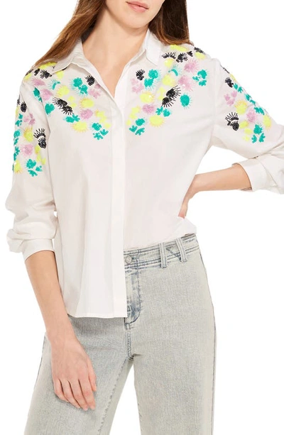 Shop Nic + Zoe Placed Petals Embroidered Sequin Shirt In White Multi