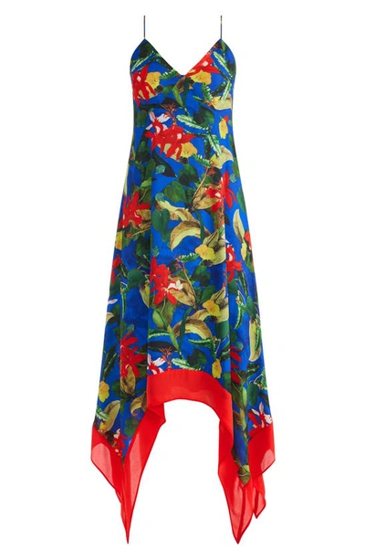 Shop Alice And Olivia Kayson Floral Handkerchief Hem Cotton Dress In Tropical Sunrise Sapphire