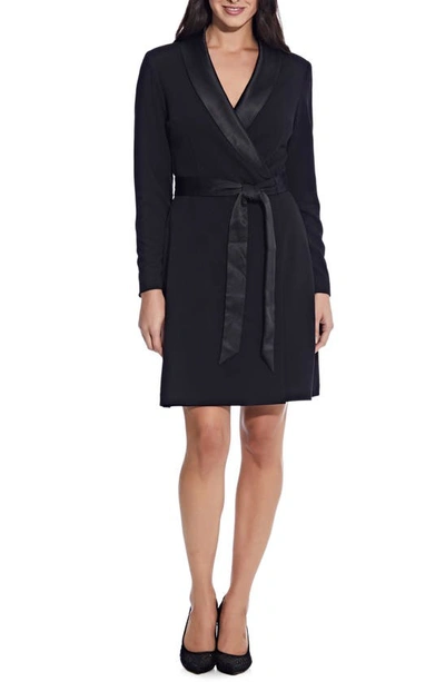 Shop Adrianna Papell Tux Long Sleeve Crepe Faux Wrap Dress In Black