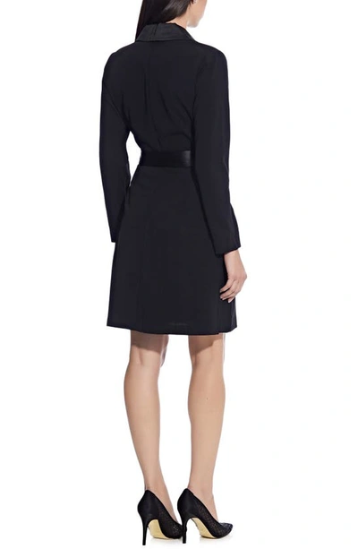 Adrianna Papell Tux Long Sleeve Crepe Faux Wrap Dress In Black