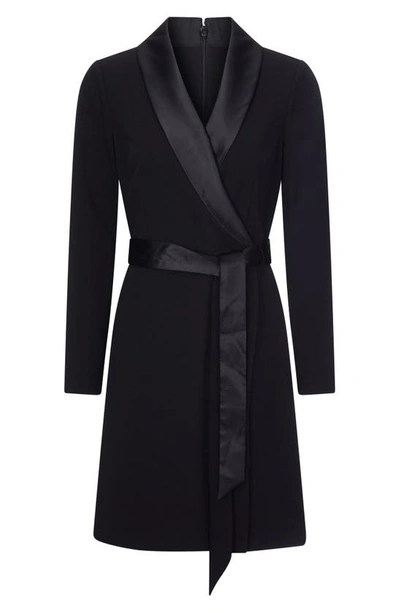 Shop Adrianna Papell Tux Long Sleeve Crepe Faux Wrap Dress In Black
