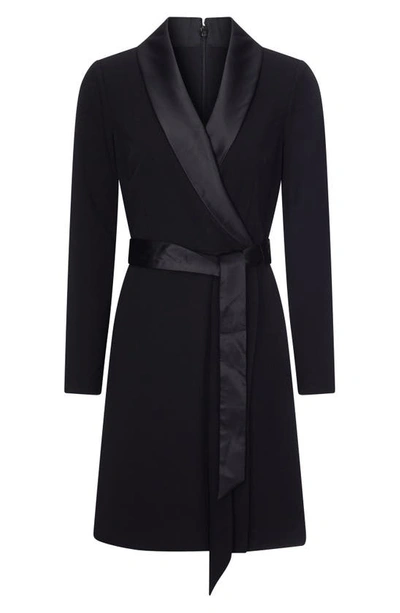Adrianna Papell Tux Long Sleeve Crepe Faux Wrap Dress In Black