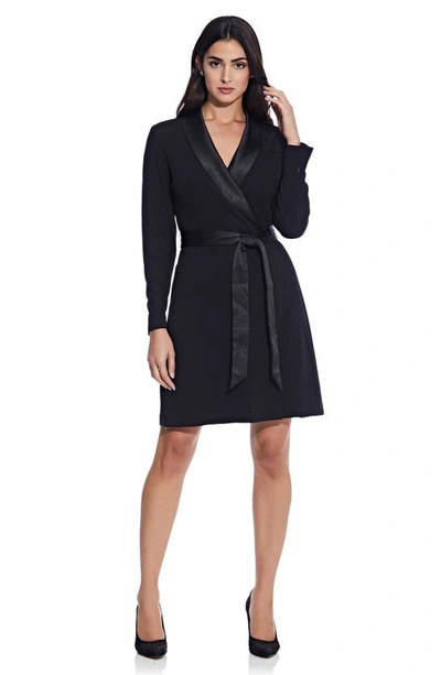 Adrianna Papell Tux Long Sleeve Crepe Faux Wrap Dress In Black