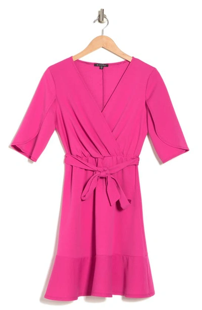 Shop Marina Tulip Sleeve Scuba Dress In Fuchsia