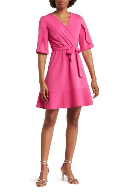 Shop Marina Tulip Sleeve Scuba Dress In Fuchsia