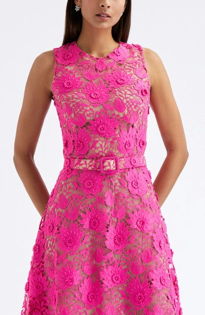 Shop Oscar De La Renta Floral Lace A-line Dress In Fuchsia