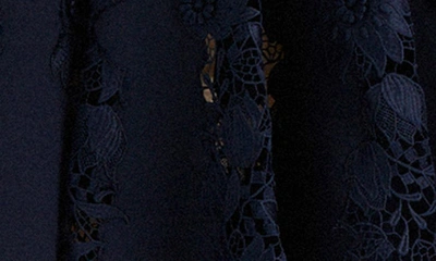 Shop Oscar De La Renta Water Lily Guipure Lace Detail Virgin Wool Blend Dress In Navy