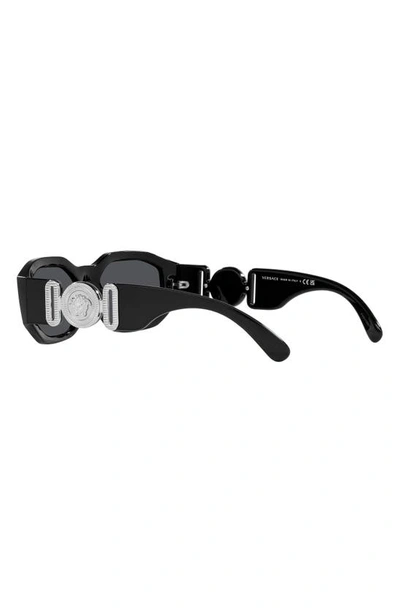 Shop Versace Biggie 53mm Round Sunglasses In Dark Grey/ Black