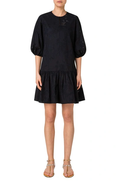 Shop Akris Punto Kaleidoscope Eyelet Poplin Peasant Dress In Black