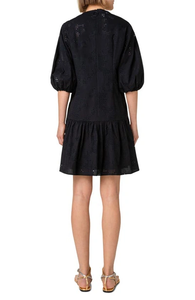 Akris Punto Kaleidoscope Eyelet Poplin Peasant Dress In Black