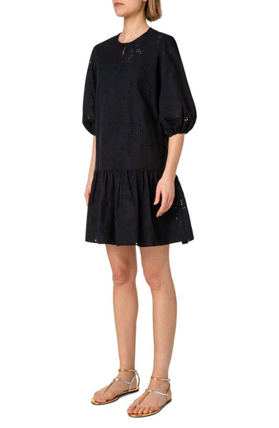 Akris Punto Kaleidoscope Eyelet Poplin Peasant Dress In Black