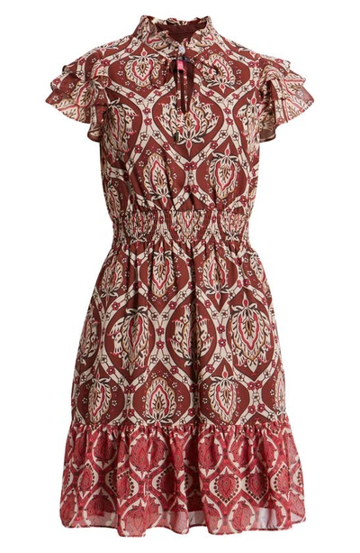 Shop Vince Camuto Mixed Print Ruffle Chiffon Dress In Brown