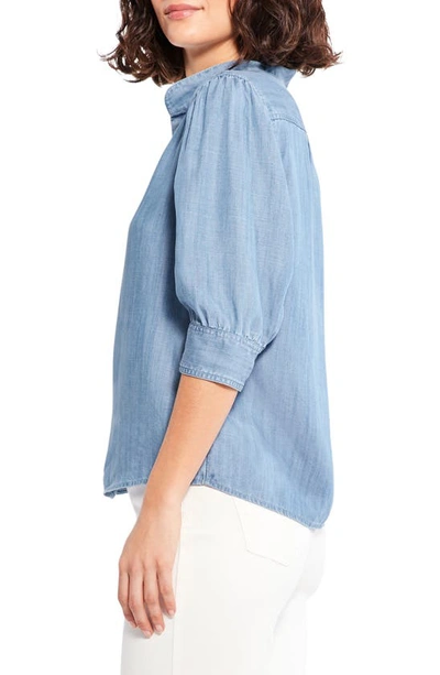 Shop Nic + Zoe Puff Sleeve Button Front Denim Blouse In Mineral