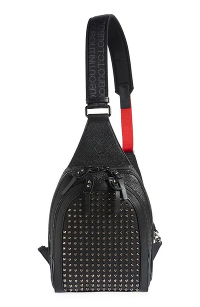Shop Christian Louboutin Loubifunk Spike Panel Calfskin Backpack In Black/black/black-red