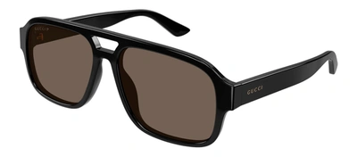 Shop Gucci Gg1342s M 002 Navigator Polarized Sunglasses In Brown