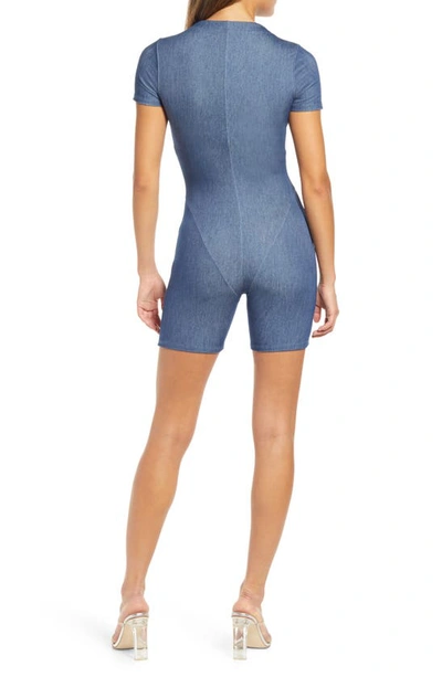 Naked Wardrobe Front Zip Denim Romper In Denim