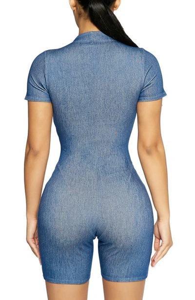 Naked Wardrobe Front Zip Denim Romper In Denim