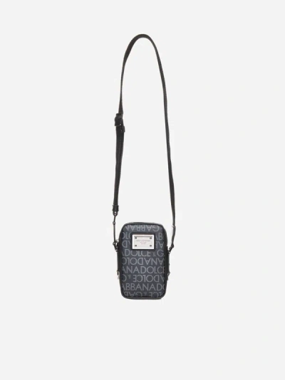 Shop Dolce & Gabbana Logo Fabric Crossbody Bag In Black,grey
