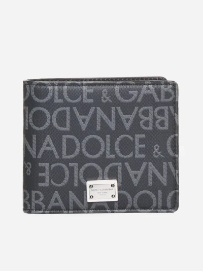 Shop Dolce & Gabbana Logo Fabric And Leather Bifold Wallet In Black,grey