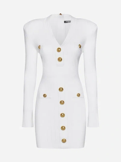 Shop Balmain Viscose-blend Knit Mini Dress In White