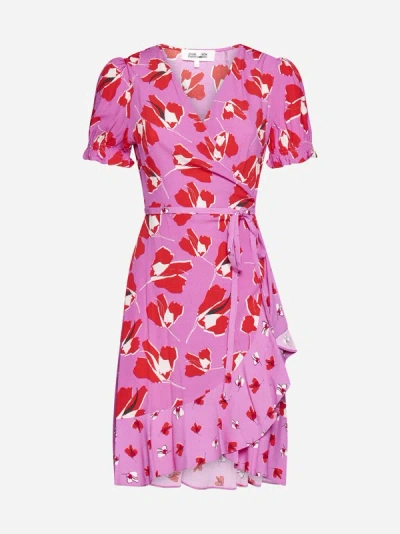 Shop Diane Von Furstenberg Emilia Floral Print Viscose Mini Dress In Pink,multicolor
