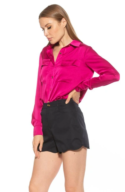 Shop Alexia Admor Long Sleeve Button-up Shirt In Magenta
