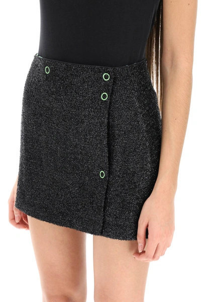 Shop Ganni Mini Lamé Tweed Wrap Skirt