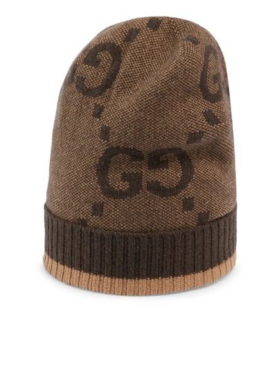 Shop Gucci Cashmere Hat With Gg In Nude & Neutrals