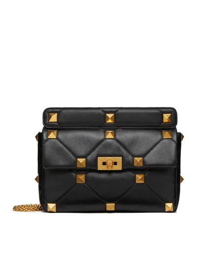 Shop Valentino Large Bag With Roman Stud The Shoulder Bag In Nappa Chain In Black