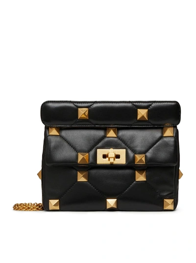 Shop Valentino Medium Bag With Roman Stud The Shoulder Bag In Nappa Chain In Black