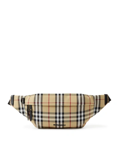Shop Burberry Sonny Check Waist Bag In Nude & Neutrals