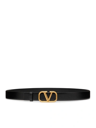 Shop Valentino Vlogo Signature Belt In Calfskin 30 Mm In Black