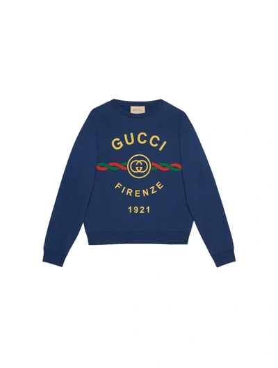 Shop Gucci ` Firenze 1921` Cotton Sweatshirt In Blue